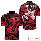 Custom Black And Red Liquid Marble Bowling Team Quarter Zip Shirt, Bowler Jersey