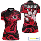 Custom Black And Red Liquid Marble Bowling Team Quarter-Zip Shirt, Bowler Jersey