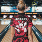 Custom Black And Red Liquid Marble Bowling Team Quarter-Zip Shirt, Bowler Jersey
