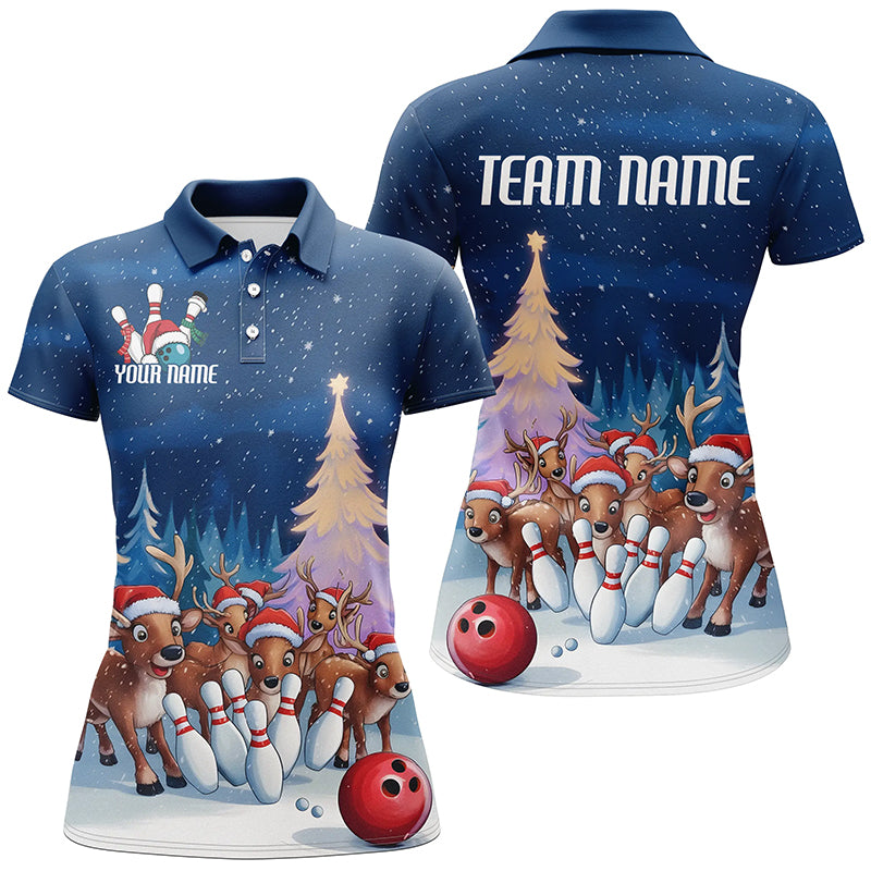 Custom Funny Christmas Reindeer Bowling Shirts, Xmas Bowling Outfit Bowler Gifts