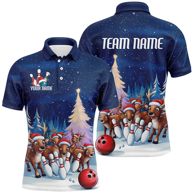 Custom Funny Christmas Reindeer Bowling Shirts, Xmas Bowling Outfit Bowler Gifts