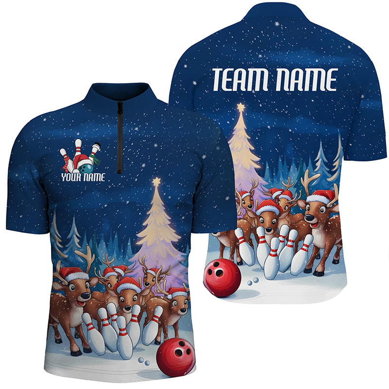 Custom Funny Christmas Reindeer Bowling Shirts, Xmas Bowling Outfit Bowler Gifts
