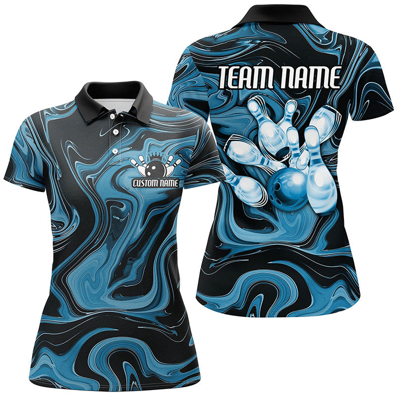 Blue Camo Custom Bowling Team Shirts, Bowling Tournament Jerseys