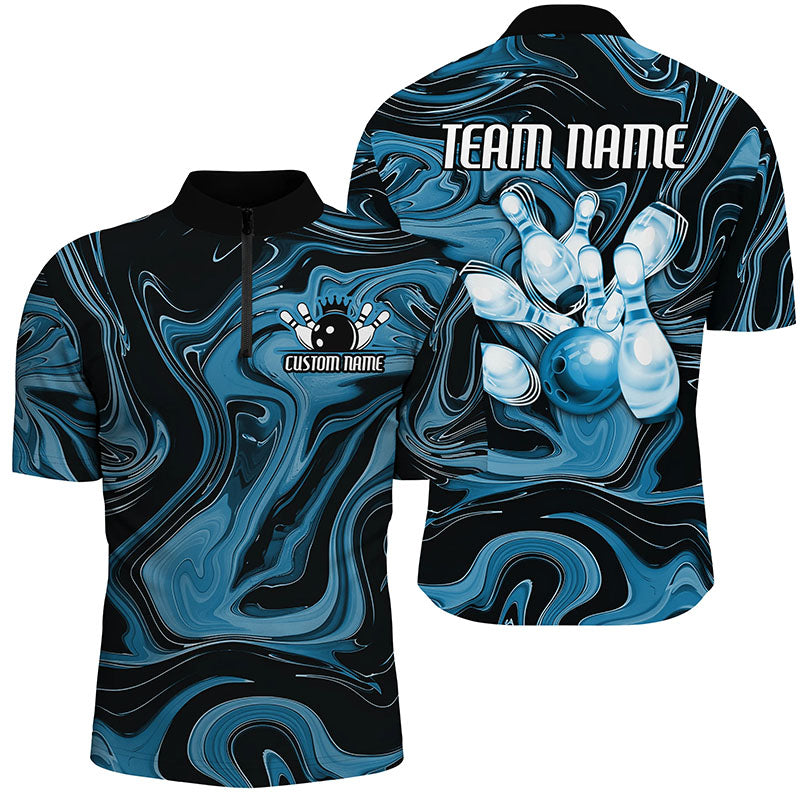 Blue Camo Custom Bowling Team Shirts And, Bowling Tournament Jerseys