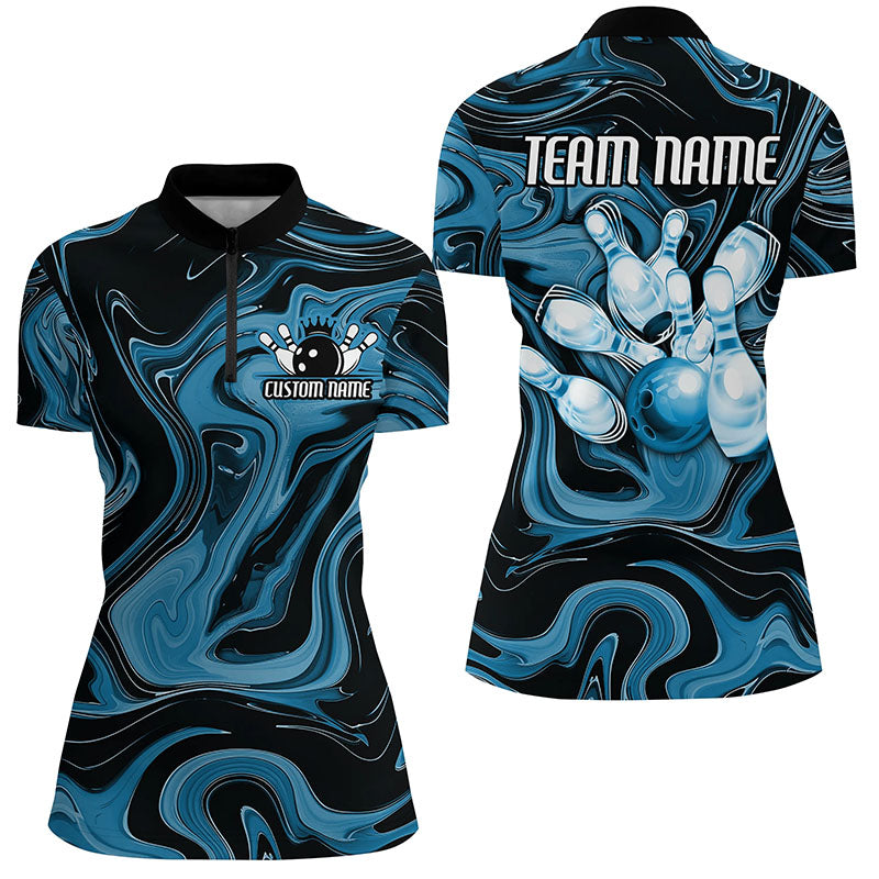 Blue Camo Custom Bowling Team Shirts, Bowling Tournament Jerseys