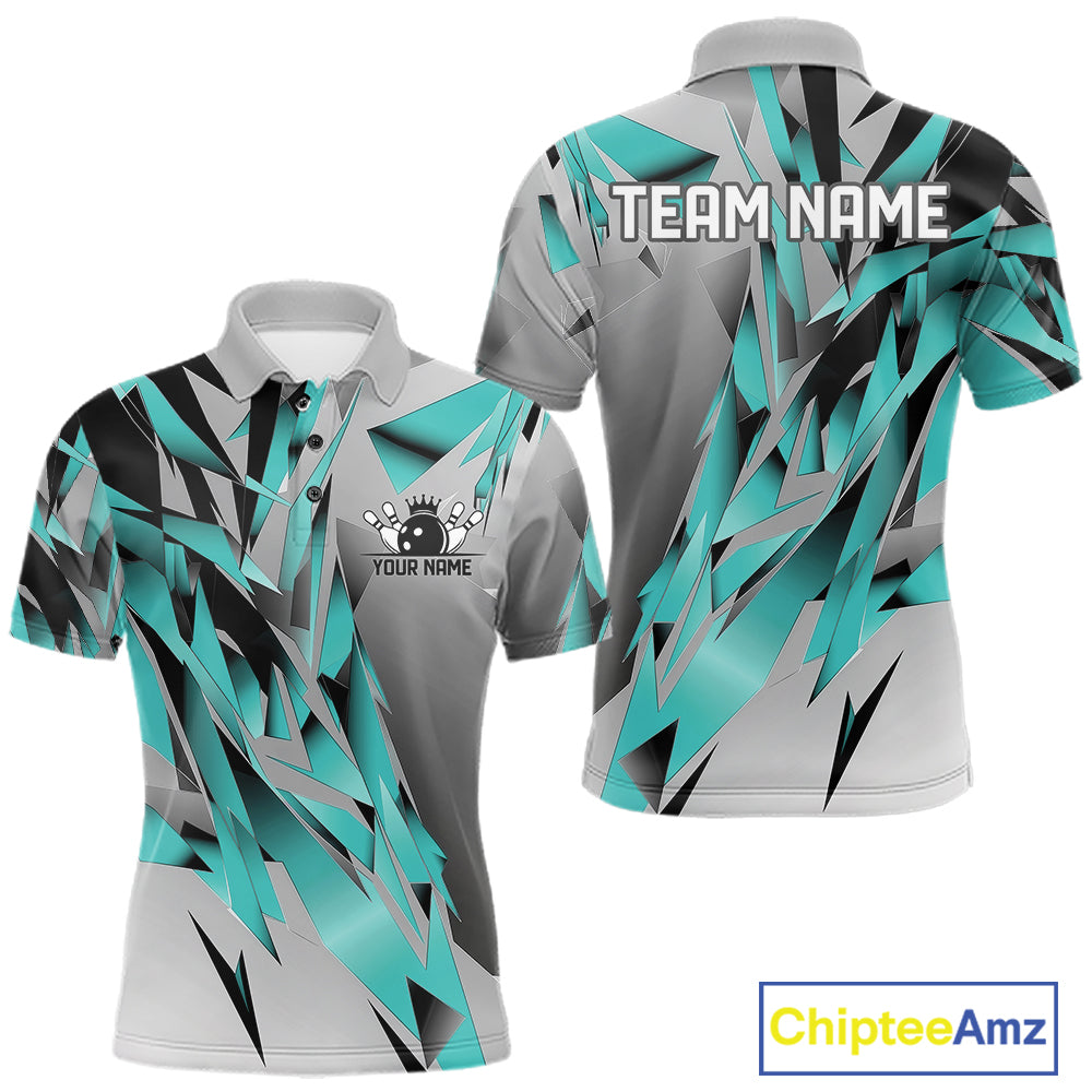 Turquoise Blue Custom Bowling Jersey, Matching Bowling Team Polo Shirt Bowler Gift