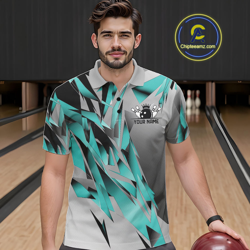 Turquoise Blue Custom Bowling Jersey, Matching Bowling Team Polo Shirt Bowler Gift