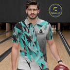 Turquoise Blue Custom Bowling Jersey, Matching Bowling Team Polo Shirt Bowler Gift