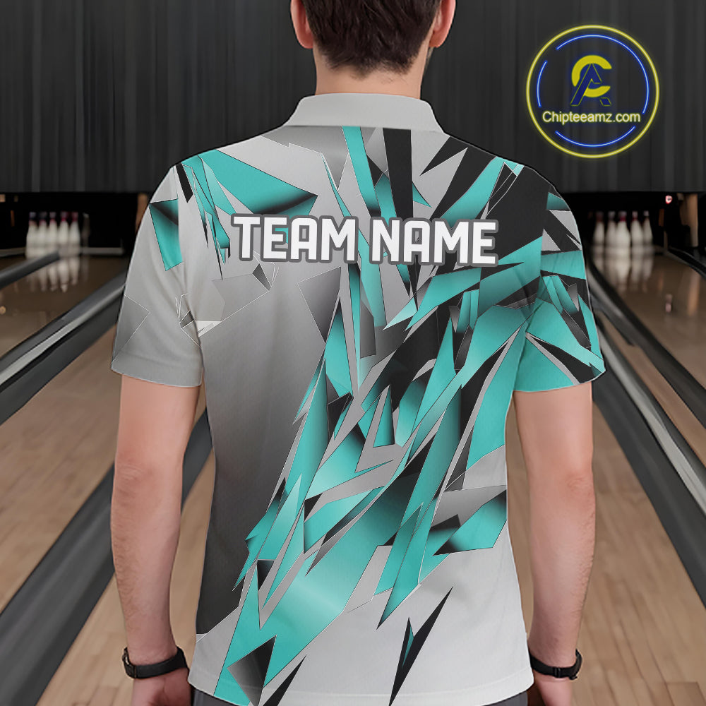Turquoise Blue Custom Bowling Jersey, Matching Bowling Team Polo Shirt Bowler Gift
