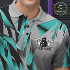 Turquoise Blue Custom Bowling Jersey, Matching Bowling Team Polo Shirt Bowler Gift