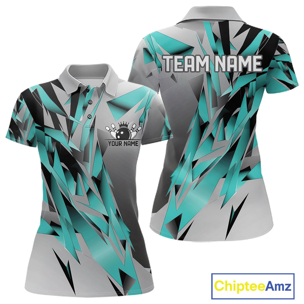 Turquoise Blue Custom Bowling Jersey, Matching Bowling Team Polo Shirt Bowler Gift