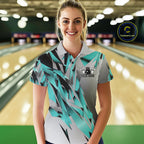 Turquoise Blue Custom Bowling Jersey, Matching Bowling Team Polo Shirt Bowler Gift