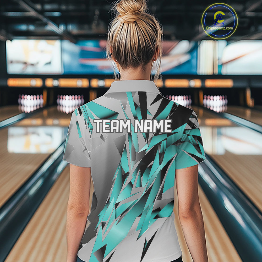 Turquoise Blue Custom Bowling Jersey, Matching Bowling Team Polo Shirt Bowler Gift