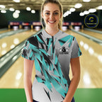 Turquoise Blue Custom Bowling Jersey, Matching Bowling Team Quarter-Zip Shirt