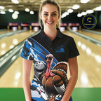 Custom Blue Camo Funny Turkey Bowling Team Shirt, Turkey Bowling Jerseys