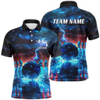 Blue Lightning Patriotic American Flag Custom Bowling Team Shirts And
