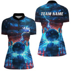Blue Lightning Patriotic American Flag Custom Bowling Team Shirts