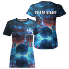 Blue Lightning Patriotic American Flag Custom Bowling Team And