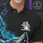 Custom Blue Wolf Howling Polo Shirt, Wolf Bowling Team Jerseys
