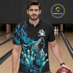 Custom Blue Wolf Howling Polo Shirt, Wolf Bowling Team Jerseys