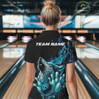 Custom Blue Wolf Howling Polo Shirt, Wolf Bowling Team Jerseys
