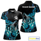 Custom Blue Wolf Howling Polo Shirt, Wolf Bowling Team Jerseys