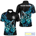 Custom Blue Wolf Howling Polo Shirt, Wolf Bowling Team Jerseys