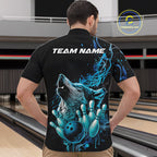 Custom Blue Wolf Howling Quarter-Zip Shirt, Wolf Bowling Team Jerseys