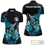 Custom Blue Wolf Howling Quarter-Zip Shirt, Wolf Bowling Team Jerseys