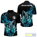 Custom Blue Wolf Howling Quarter-Zip Shirt, Wolf Bowling Team Jerseys