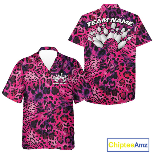 Custom Pink Purple Leopard Cheetah Pattern Bowling And Hawaiian Shirts, Zebra Bowling Jerseys