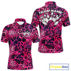 Custom Pink Purple Leopard Cheetah Pattern Bowling Polo Shirts, Zebra Bowling Jerseys