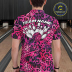 Custom Pink Purple Leopard Cheetah Pattern Bowling Polo Shirts, Zebra Bowling Jerseys