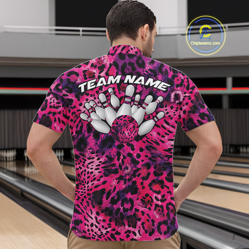 Custom Pink Purple Leopard Cheetah Pattern Bowling Quarter-Zip Shirts, Zebra Bowling Jerseys
