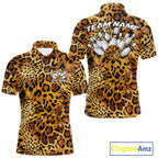 Custom Leopard Cheetah Pattern Bowling Polo Shirts, Zebra Bowling Jerseys