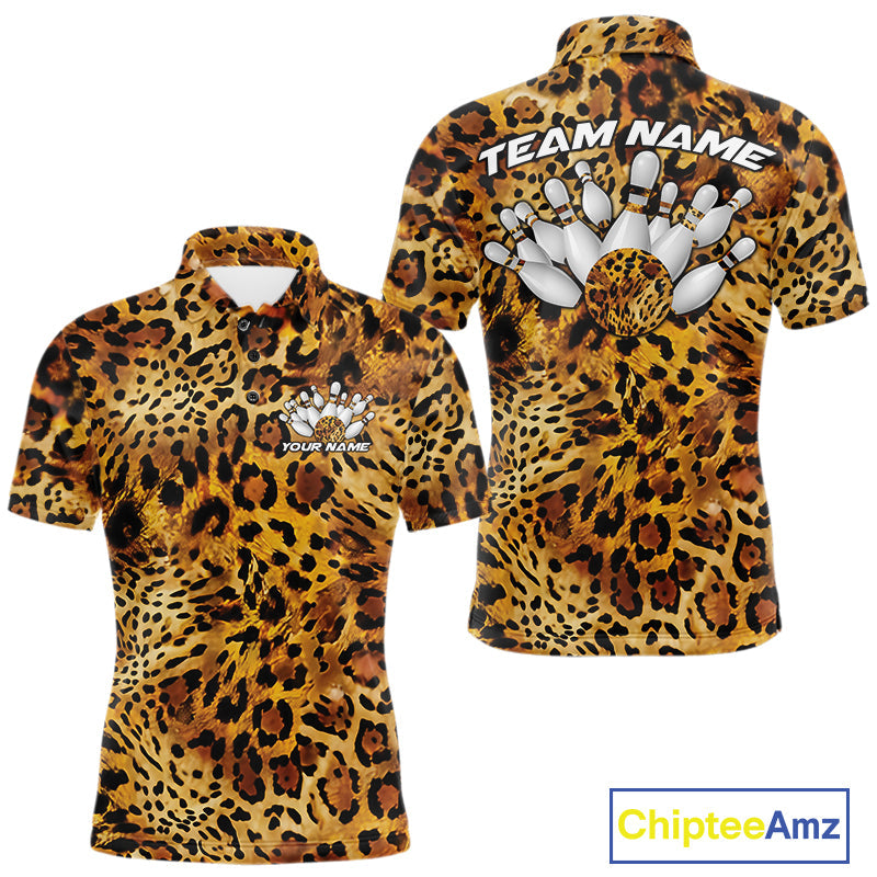 Custom Leopard Cheetah Pattern Bowling Polo Shirts, Zebra Bowling Jerseys