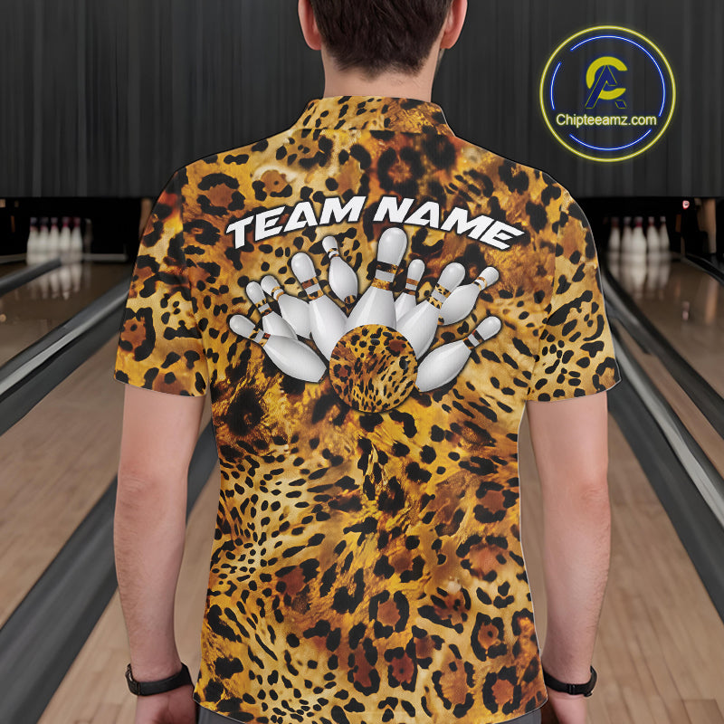 Custom Leopard Cheetah Pattern Bowling Polo Shirts, Zebra Bowling Jerseys