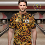 Custom Leopard Cheetah Pattern Bowling Quarter-Zip Shirts, Zebra Bowling Jerseys