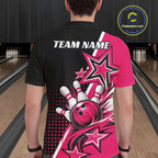 Custom Black And Pink Star Bowling Jersey, Bowling League Team Polo Shirt
