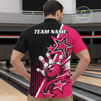 Custom Black And Pink Star Bowling Jersey, Bowling League Team Quarter Zip Shirt