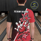 Custom Black And Red Star Bowling Jersey, Bowling League Team Polo Shirt