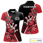 Custom Black And Red Star Bowling Jersey, Bowling League Team Polo Shirt