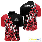 Custom Black And Red Star Bowling Jersey, Bowling League Team Quarter Zip Shirt