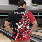 Custom Black And Red Star Bowling Jersey, Bowling League Team Quarter Zip Shirt