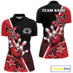 Custom Black And Red Star Bowling Jersey, Bowling League Team Quarter-Zip Shirt