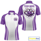 Custom White And Purple Dripping Bowling League Polo Shirt, Team Tournament Jersey
