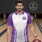 Custom White And Purple Dripping Bowling League Polo Shirt, Team Tournament Jersey