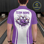 Custom White And Purple Dripping Bowling League Polo Shirt, Team Tournament Jersey