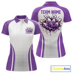 Custom White And Purple Dripping Bowling League Polo Shirt, Team Tournament Jersey