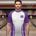 Custom White And Purple Dripping Bowling League Quarter Zip Shirt, Team Tournament Jersey